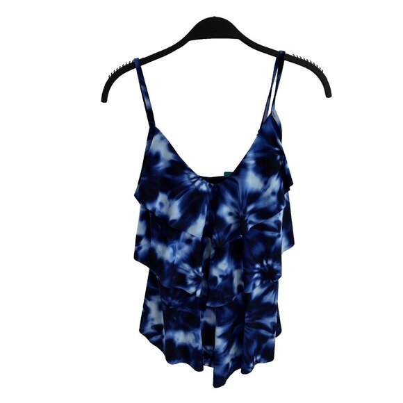 Aqua Green Womens Size M Blue Tie Dye Tankini Swim Top Ruffle Layered Beach - Picture 1 of 6